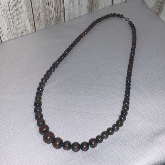 Vintage Korea Graduated Bronze Brass Beads on Chain Necklace 30” - Picture 6 of 10